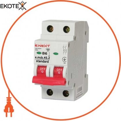 Enext s001015 модульний автоматичний вимикач e.mcb.stand.45.2.b6, 2р, 6а, в, 4,5 ка
