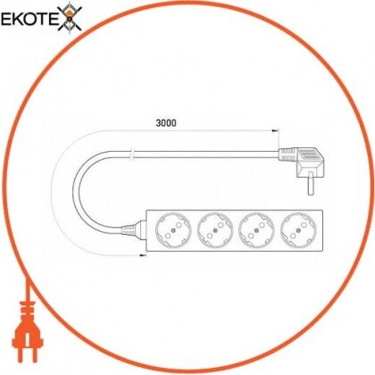 Enext s042010 удлинитель e.es.4.3.z.b 4 гнезда, 3м, с з/к, baby protect