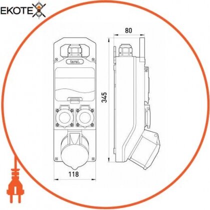 Enext 361 монтажный набор - окно 5мод. 16а 3р+n+z 400v 2x16a 2p+z 250v